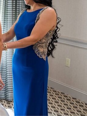 Royal Blue Maxi Dress with Beaded Back & Side Panels